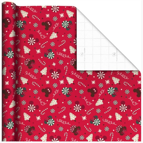 Hallmark Wrapping Paper Christmas Disney Mickey Minnie Treats on Red 70 sq ft Ju - Picture 2 of 6